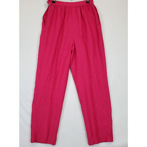 TanJay Chiffon Pleated Pants Women 8 Straight Leg Fuchsia Pink Side Button VTG